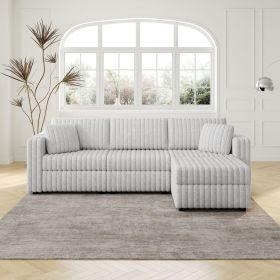 106.3" Soft Rabbit Plush 3-Person Sofa. Matches 30.7" Ottoman with Hydraulic Lift. Comfortable & Stylish. For Bedroom & Living Room. Light Gray.