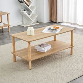 Modern 2-Tier Coffee Table for Living Room Furniture,Rectangular Center Table with Open Storage Shelf,Rounded Rubberwood legs,Stable and Durable