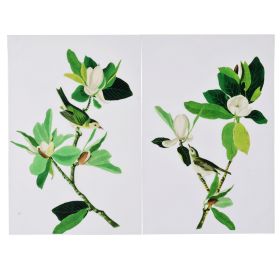Magnolia Blooms Wall Art On Wooden Base, Multicolor, Set of 2