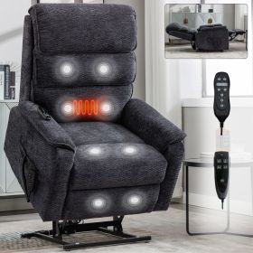 Grey Chenille Dual Motor Infinite Position Up to 350 LBS Power Lift Recliner Chair with Power-Remote, Heat Massage and Heavy Duty Motion Mechanis