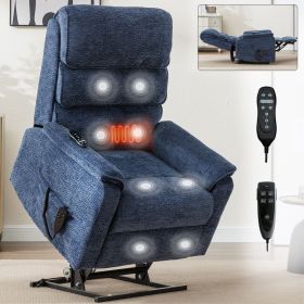 Blue Chenille Dual Motor Infinite Position Up to 350 LBS Power Lift Recliner Chair with Power-Remote, Heat Massage and Heavy Duty Motion Mechanis