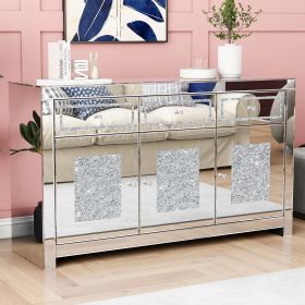 53.15'' Mirrored Glass Sideboard with 3 Drawers 3 Doors