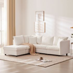 [VIDEO provided][New]89*79"Modern Sectional Sofa with Vertical Stripes,2 Pillows,5-Seat Couch with Convertible Ottoman,Various Combinations