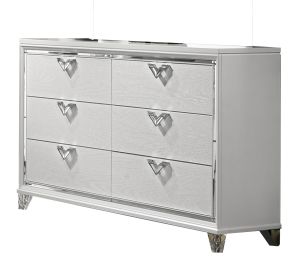 Modern Style 6-Drawer Dresser with Mirror Accent & V-Shape Handles in White