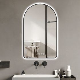 28"x40"Arched LED Mirror for Bathroom,Time and temperature display, Backlight, Anti-Fog, Dimmable